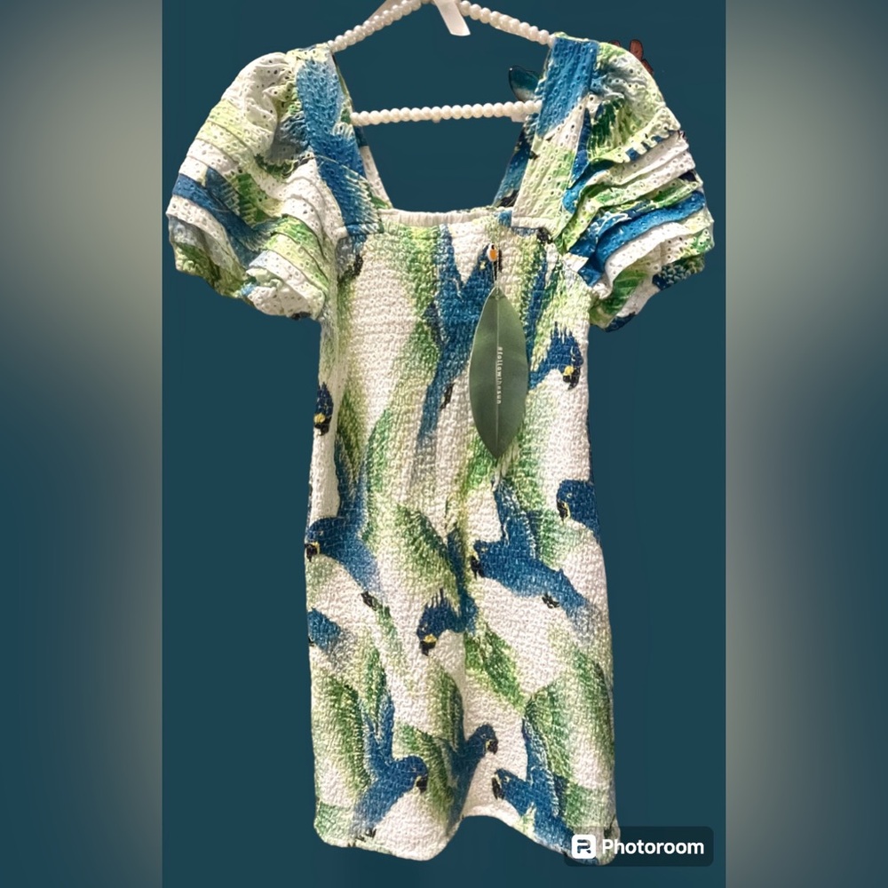 Farm Rio NEWw/tags Gorgeous Parrots Tropical Avaras Mini Dress Sz M